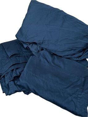 Pottery Barn Teen Solid Navy Blue Three Piece Sheet Set Twin XL 100% Cotton